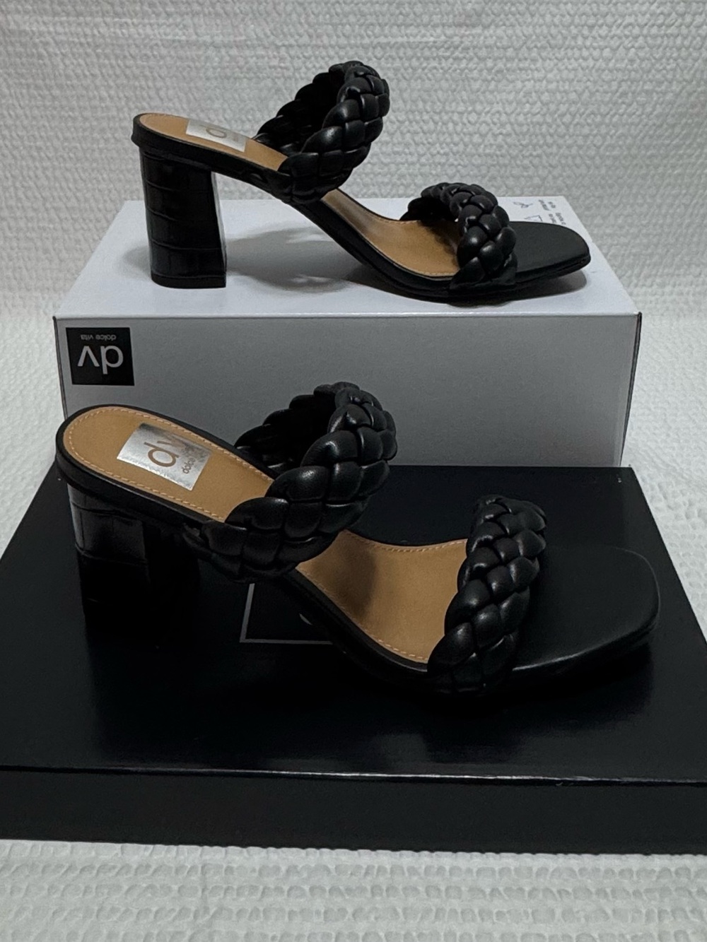 DV by Dolce Vita Black Braided Double-Strap Block Heel Sandals